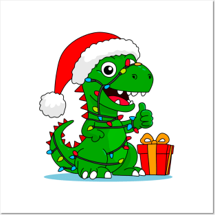 Christmas dinosaur Posters and Art